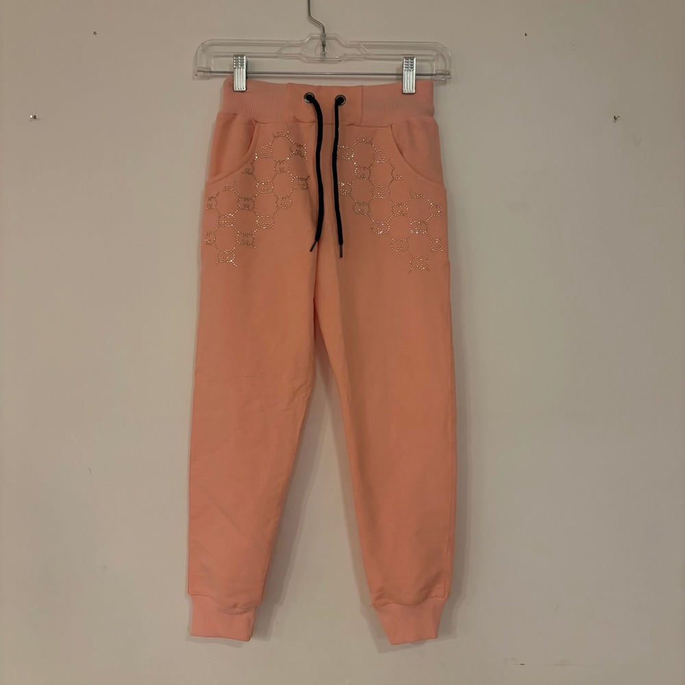 Kids Peach‎ Sweat pant with CG Rhinestone design 100% Baumwolle Cotton Pockets 9